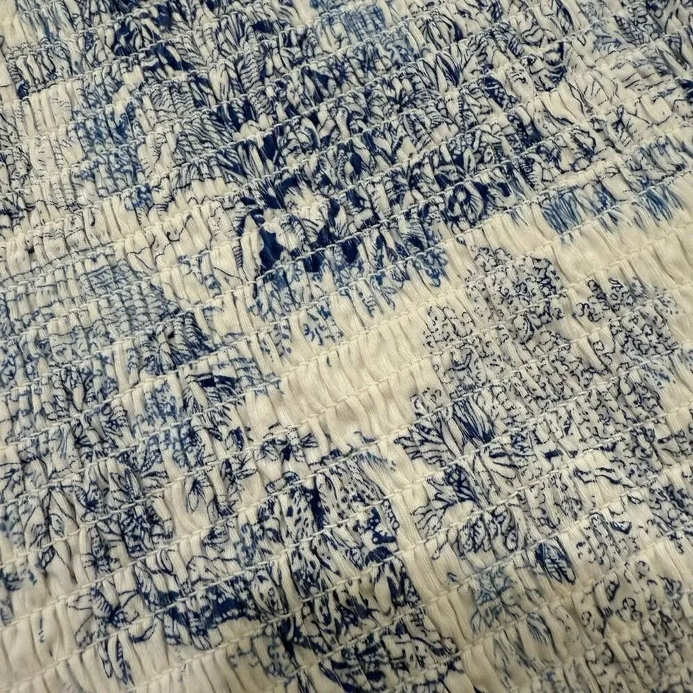H&M White Smocked Blue Graphic Lettuce Tube Top Small - Picture 3 of 8